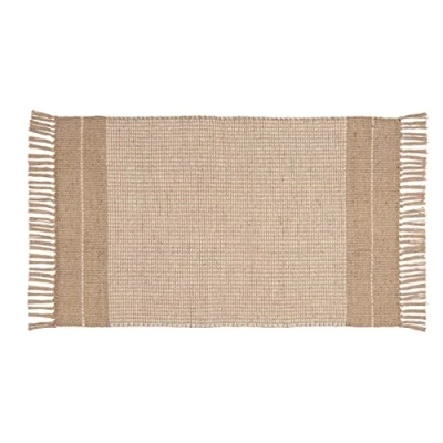 Image of WENKO bath mat Pica, bathroom rug made of 70% jute and 30% cotton, with bright pattern configuration fringes as shower or decorative rug, recyclable, (W x D): 50 80 cm, natural