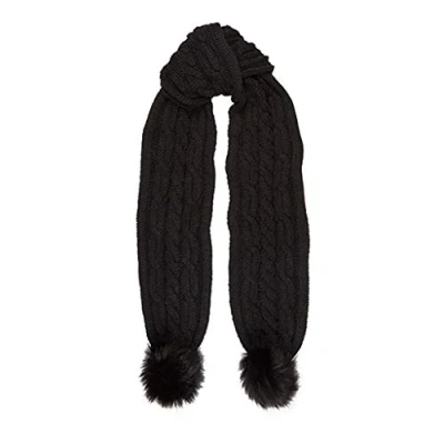 Image of Aran Traditions Large Cable Knit Style Faux Fur PomPom Scarf (Black)