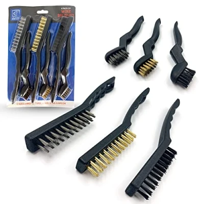 Image of 6 Pieces Small Wire Brush Set Pair of Steel Brush, Brass and Nylon in Mini Sizes, Multipurpose Brushes for Cleaning Rust Heavy Dirt