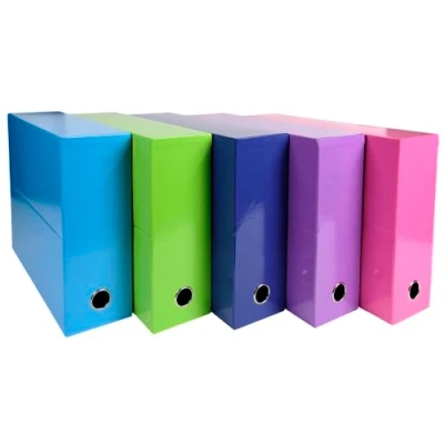 Image of Exacompta Ref 89929E Iderama Collection Transfer Box 250 x 330 90mm in Size, Suitable for Holding A4 Documents, Premium Plastic Coated Pressboard Assorted Colours (Pack of 5)
