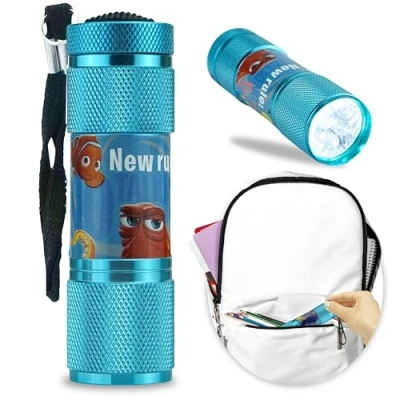 Image of 9 LEDs Finding Dory Torch, 8.7cm Blue Aluminum Flashlight with Wrist Strap for Kids, Bright Night Light Kids Toy Xmas Gifts Dog Walking Hiking,Travel Emergency 3+Years