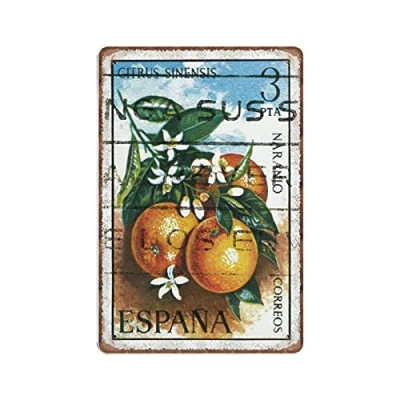 Image of DAIERCY Spanish Art Botanical Tin Signs, Food And Fruit Funny Vintage Metal Sign Plaqu Poster Wall Pub Bar Kitchen Garden Bathroom Home Decor, 20x30 cm