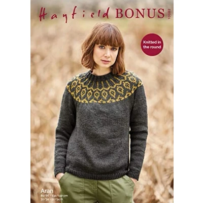 Image of Hayfield Bonus Aran Knitting Pattern 10082 Sweater
