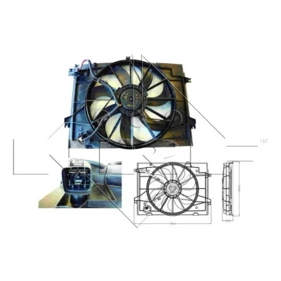 Image of 253801F250, 253801F251, 253802E250 Cooling fan NRF 47285 470mm 12V 300W with radiator shroud KIA: Sportage II