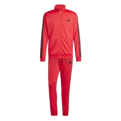 Image of adidas Men&#039;s SPORTSWEAR BASIC 3 STRIPES TRICOT TRACKSUIT pure ruby, XS
