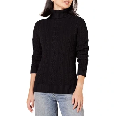 Image of Amazon Essentials Women&#039;s Fisherman Cable Roll Neck Jumper (Available in Plus Size), Black, XXL