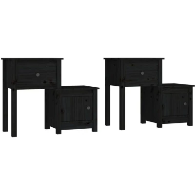 Image of vidaXL Bedside Cabinet 2 pcs Black 79.5x38x65.5 cm Solid Wood Pine