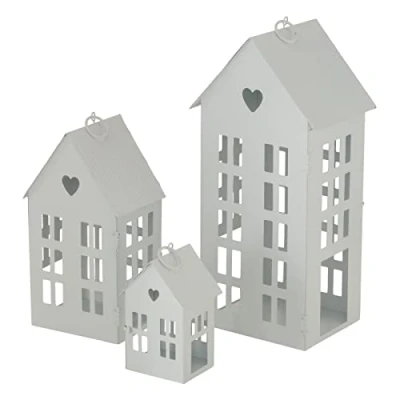 Image of Boltze Alamo 2012950 Lantern Set (3 Piece Lanterns, Stylish Design, Light House, White, without Candles, Decoration for Home, Indoor, Candle Holder)