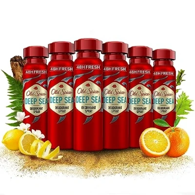Image of Old Spice Deep Sea Deodorant Body Spray For Men 150 ml, 48H Fresh, 0 Percent Aluminium Salts, Anti White Marks and Yellow Stains x6