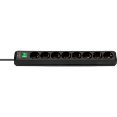 Image of Brennenstuhl Eco Line extension socket with switch 8 way , black switch, 1159300018, 3 m