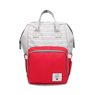 Image of SONARIN Stripe Multifunction Baby Nappy Changing Backpack,Diaper Bag,Travel Backpack Organizer with Bottle Insulated Bags,Waterproof, Large Capacity(Red)