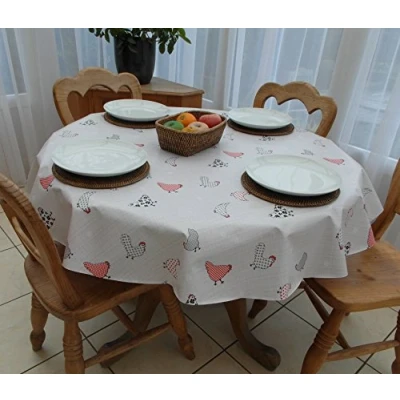 Image of 55&quot; (1.4M) DIAMETER ROUND PVC/VINYL TABLECLOTH CHICKENS DESIGN