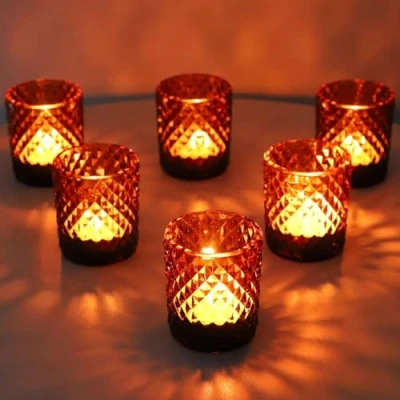 Image of Vohocandle 12pcs Brown Tea Light Candle Holders Vintage, Glass for Boho Wedding Table Centerpiece, Tealight Halloween Thanksgiving Decor