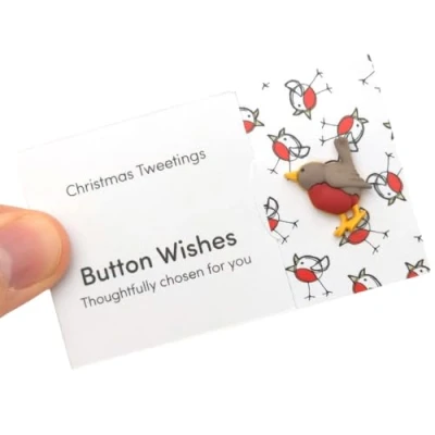 Image of Christmas Tweetings Button Wishes Sew On Token Mini Gift Cracker Filler