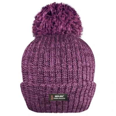 Image of RockJock R40 Thermal Insulation Ladies Marl Melange Bobble Hat with Fleece Lining Purple