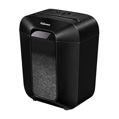 Image of Fellowes Paper Shredder for Home Office Use 8 Sheet Mini Cut and Deskside with 17 Litre Bin Safety Lock Powershred LX41 Advanced Security P4 Black