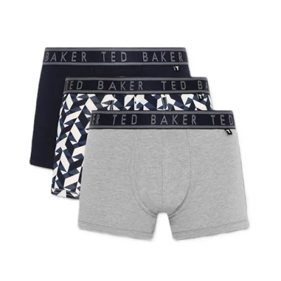 Image of Ted Baker Mens 3 Pack Boxer Briefs Navy/Navy Chevron/Heather Grey M
