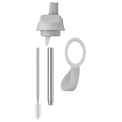 Image of Chilly&#039;s Series 2 Sports Flip Lid with Telescopic Straw and Nylon Carry Loop Easy Lid, Cleaning Brush Included Accessory Water Bottles Granite Grey