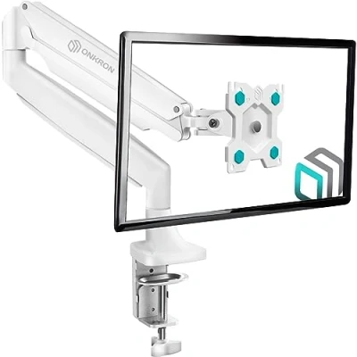 Image of ONKRON Monitor Arm Desk Mount for 13 32 Inch Screen, Gas Spring Weight up to 9 kg Single VESA 75x75 &amp; 100x100/Desk Mounted Tilt Swivel Rotation G100 W White