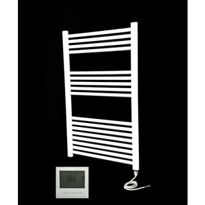 Image of Greened House Milano White Flat Electric Towel Rail W600mm x H1000mm Radiator (600 W 1000 H + 7 Day Timer/Thermostat)