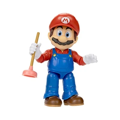 Image of Nintendo 5/ 12.5cm Mario Action Figure with 16 Points of Articulation and Realistic Acrylic Eyes. Includes Plunger Accessory Inspired by the Movie for Kids Collectors.