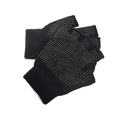 Image of AKORD 2 x Pairs Adults Black Fingerless Gripper Gloves One Size, Men or Women