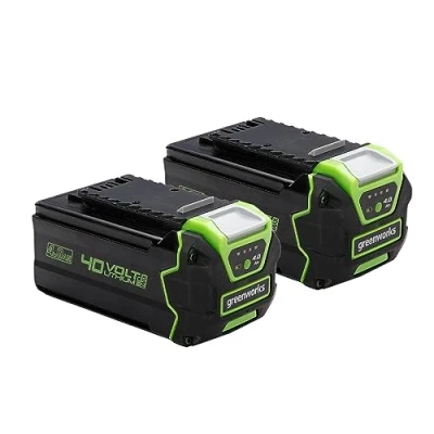 Image of Greenworks 40V Battery Set of 2. Original Batteries. Powerful 4Ah Lithium Ion Batteries for All Garden and Power Tools. 3 Stage LED Charge Level. 2 Year Warranty. G40BK4X