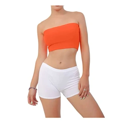 Image of FASHION 7STAR Ladies Plain Boob Tube Elastic Strapless Bra Top Womens Breast Wrap Bandeau Vest Orange