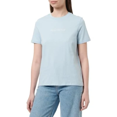 Image of PIECES Women&#039;s Pcfria SS Embrodery Tee T Shirt, Angel Falls/Print: Enjoy The Now, Large