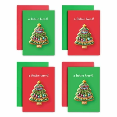Image of Huxters Money Christmas Cards Wallets Pack of 4 Contains Festive Tree Design Universal Wallet for Cash Voucher and on Display Card A6 Size