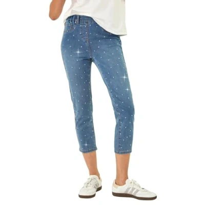 Image of Roman Originals Cropped Jeggings for Women UK Ladies Capri Stretchy Jeans Denim Legging Cotton Summer Trouser Three Quarter 3/4 Length Pull On Cut Off High Waist Smart Sparkly Size 20