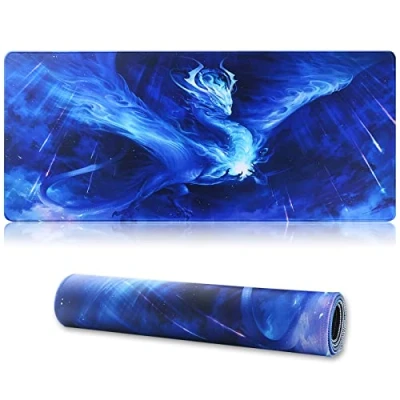 Image of Jahosin Large Gaming Mouse Pad with Stitched Edges,[27.5x11.8In] Extended Non Slip Natural Rubber Base for Gamer/Desktop/Office/Home (70x30 Bluedragon)