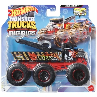 Image of Hot Wheels Monster Trucks Big Rigs, 1:64 Scale Toy Truck with 6 Wheels, Haul or Tow Other Vehicles (Styles May Vary), HWN86