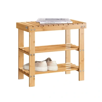 Image of Sobuy Bamboo Shoe Rack with Seat on Top, Bathroom Shelf, L50cm, FSR02 K N