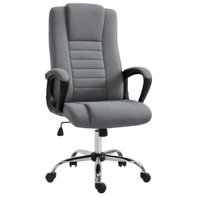 Image of Vinsetto Office Chair, Computer Desk Linen Fabric Swivel Chair with Adjustable Height, Rolling Wheels for Home and Study, Grey