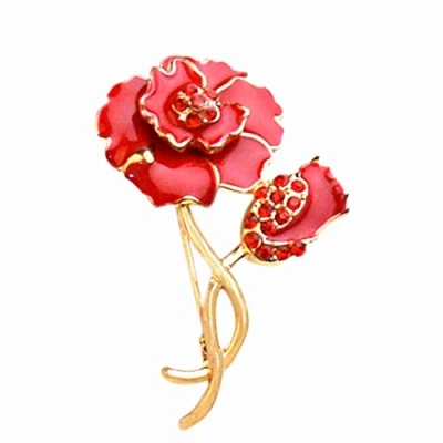 Image of luckystoreme Red Poppy Brooch 2 Flower Lapel Pin Badges Crystal Remembrance Day Banquet Broach Gift 43x25mm