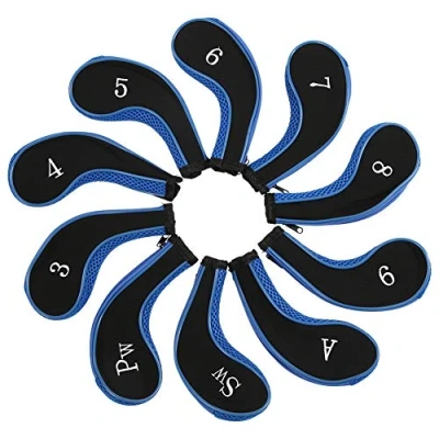Image of Golf Iron Head Covers,10pcs Waterproof Neoprene Club Covers Putter Set Protector Case Accessory(Dark Blue)