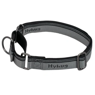 Image of Hyhug Strong 3M Reflective Strip Double Color Nylon Jacquard Weave Webbing Martingale Dog Collar, Comfy Adjustable Safety, Durable Soft Breathable, Safe Night Walk. (Large Ultimate Gray)