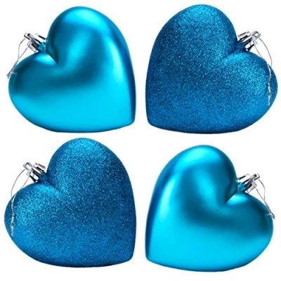 Image of Christmas Concepts® 4 100mm Heart Shaped Baubles Matte &amp; Glitter Design Decoration (Turquoise)