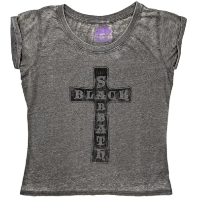 Image of Black Sabbath T Shirt Vintage Cross Official Womens Charcoal Grey Burnout M