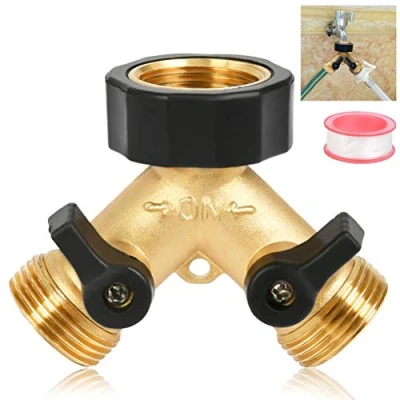Image of TIMESETL 2 Way Brass Tap Garden Hose Splitter Manifold, 3/4&quot; Y Splitter, Washing Machine Way, for Kitchen