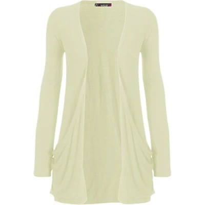 Image of WearAll Ladies Long Sleeve Pocket Cardigan Womens Top Cream 20/22