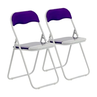 Image of Harbour Housewares Purple/White Padded, Folding, Desk Chair Pack of 2