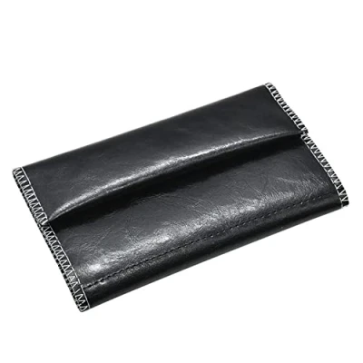 Image of KAV Handcrafted PU Leather Tobacco Pouch Compact and Lightweight 6.23 x 3.4 inches Size for Travel Daily Use Durable Stylish Holder with Material Smokers (Black)