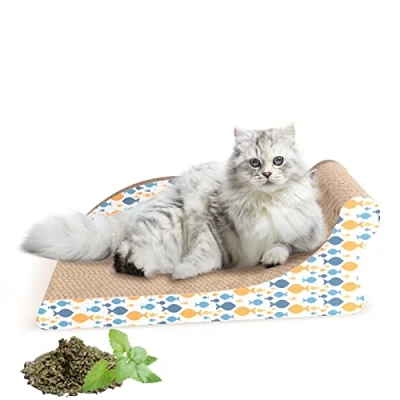 Image of Nobleza Cat Scratcher, Reversible Use Scratching Board, Curved Scratch Lounge Bed Sofa with Catnip, High Density Corrugated Scratcher Cardboard Durable Scratchers Pad, Size 45*28*16 cm