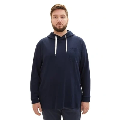 Image of TOM TAILOR Men&#039;s 1039947 Textured Long Sleeved Shirt with Hood, 10668 sky Captain Blue, 5XL Große Größen