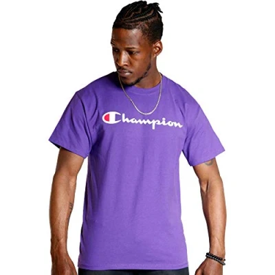 Image of Champion Men&#039;s Big &amp; Tall Classic Tee, C Script T Shirt, Purple, M