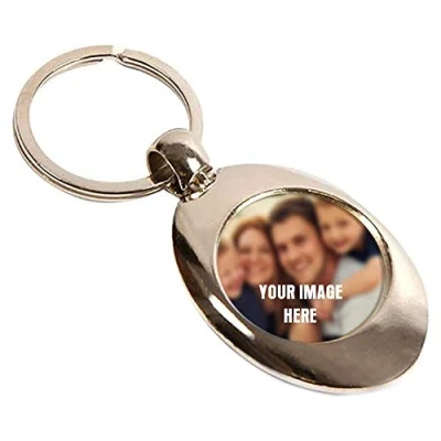 Image of Personalised with Your own Image/Text/Message, Any Logo, Birthday, Christmas, Valentine’s Day, Mother’s/Father’s Day Gift Idea Metal Photo Insert Keyring Shopping Trolley Coin.