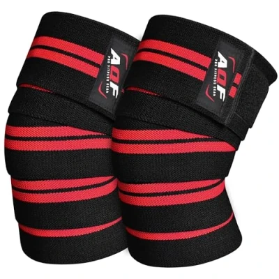 Image of AQF Knee Wraps Weight Lifting Bandage IPL and USPA Approved Gym Support Heavy Duty Elasticated Straps Guard Powerlifting, Squatting