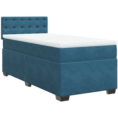 Image of vidaXL Box Spring Bed with Mattress Dark Blue 100x200 cm Velvet